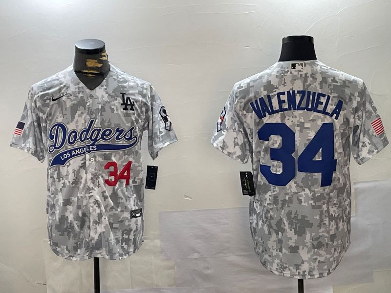 Men Los Angeles Dodgers 34 Valenzuela Camo Joint Name 2024 Nike MLB Jersey style 3